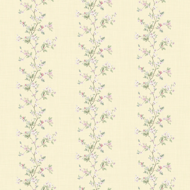 Ditsy Hawthorn Stripe Wallpaper in Lemon