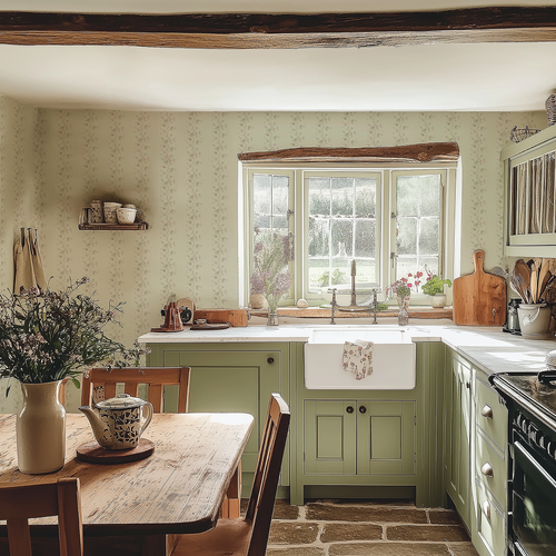 Ditsy Hawthorn Stripe Wallpaper in Sage