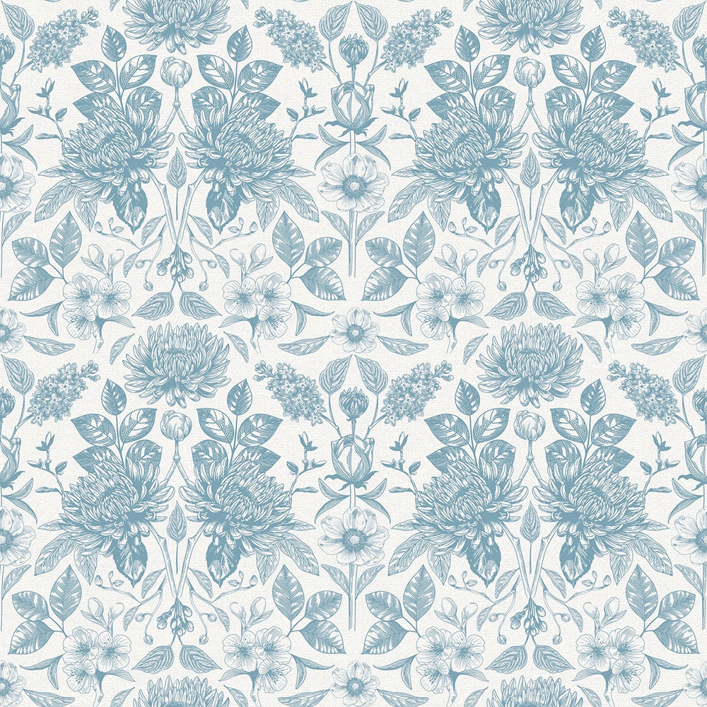 Eleanora Wallpaper in Blue on Milk Foam