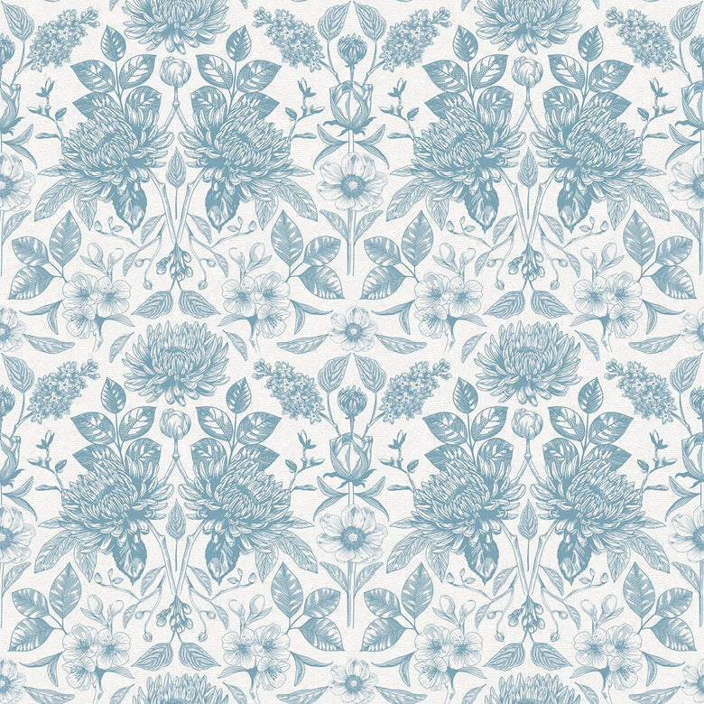 Eleanora Wallpaper in Blue on Milk Foam