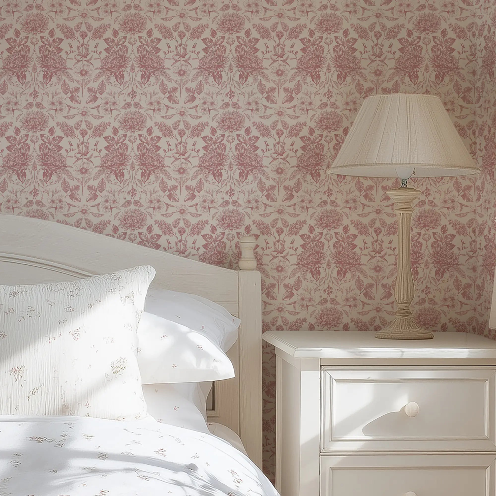 Eleanora Wallpaper in Dusky Pink on Milk Foam