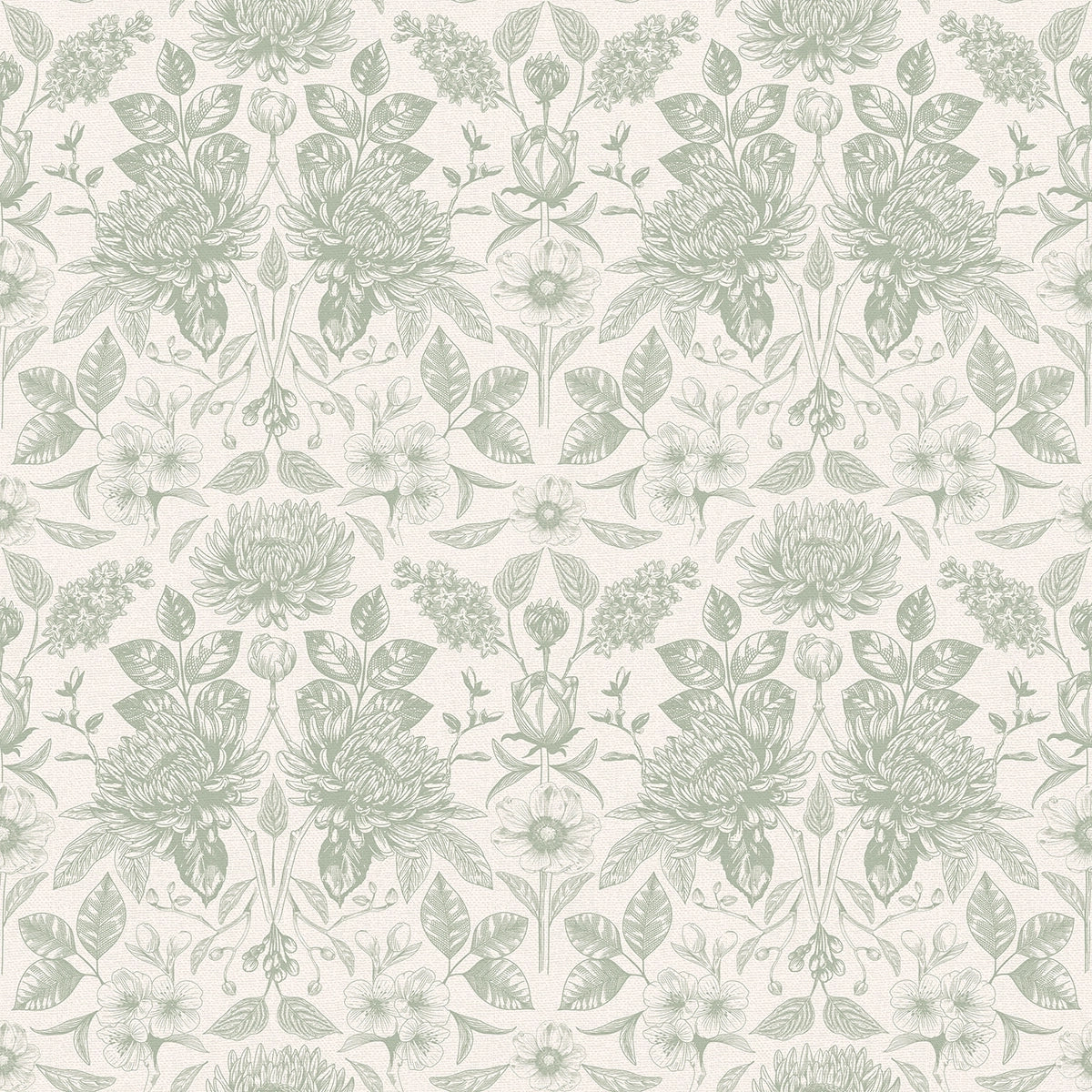 Eleanora Wallpaper in Sage on Milk Foam