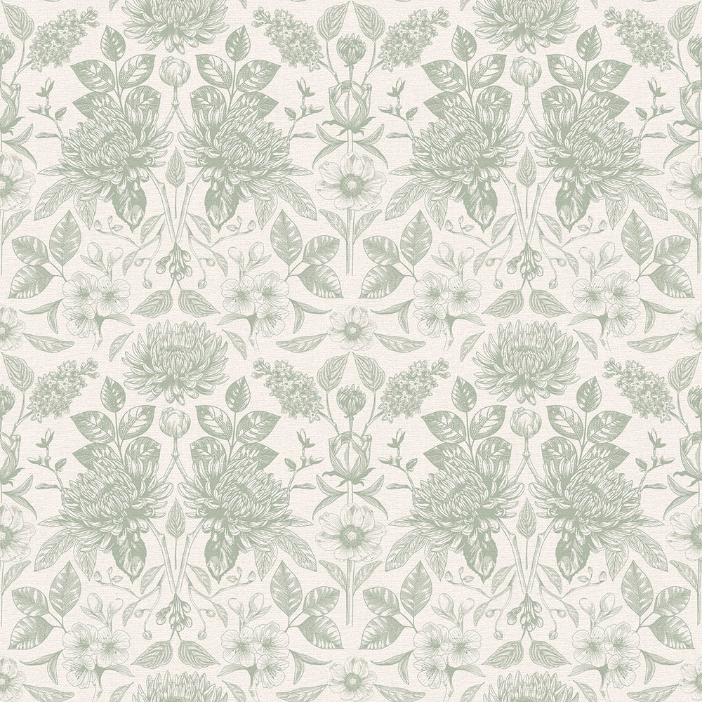 Eleanora Wallpaper in Sage on Milk Foam