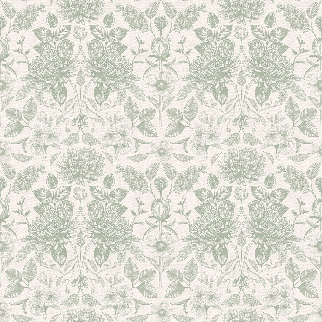 Eleanora Wallpaper in Sage on Milk Foam