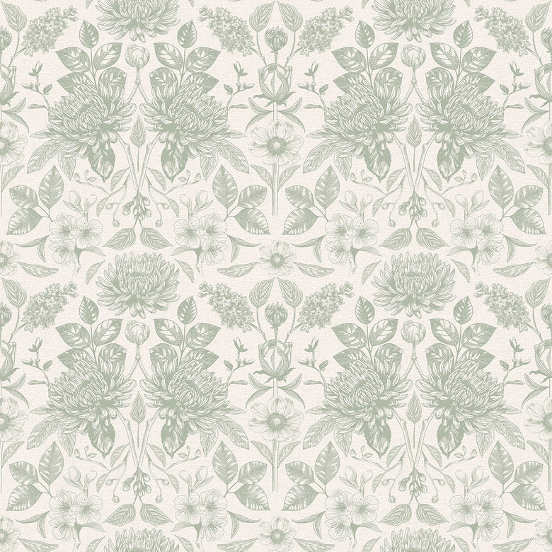 Eleanora Wallpaper in Sage on Milk Foam