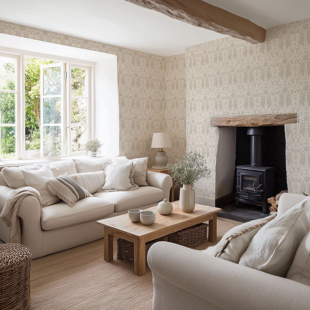 Eleanora Wallpaper in Stone on Milk Foam