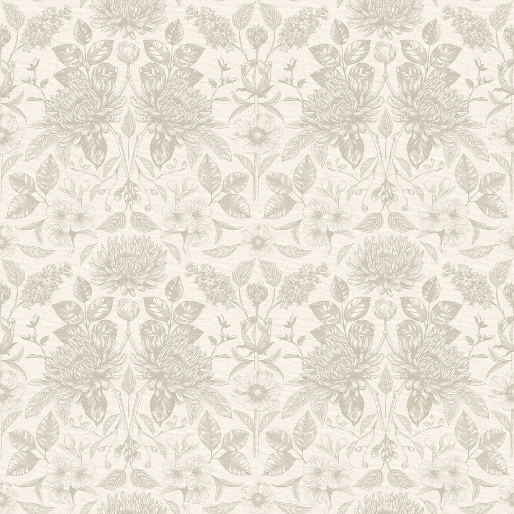 Eleanora Wallpaper in Stone on Milk Foam