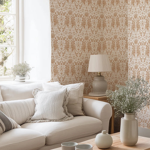 Eleanora Wallpaper in Terracotta on Milk Foam