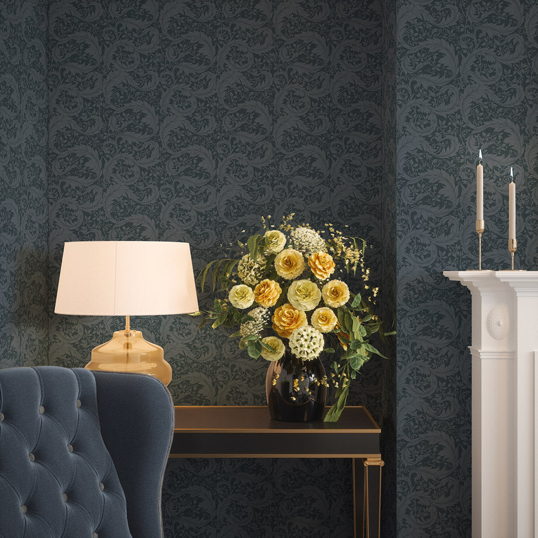 Enchanted Leaf Wallpaper in Rich Navy – Lucie Annabel