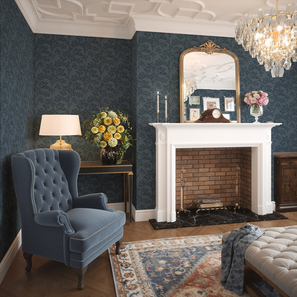 Enchanted Leaf Wallpaper in Rich Navy