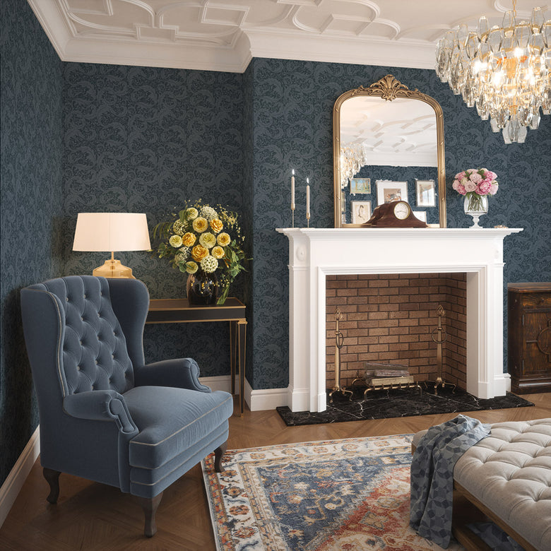 Enchanted Leaf Wallpaper in Rich Navy