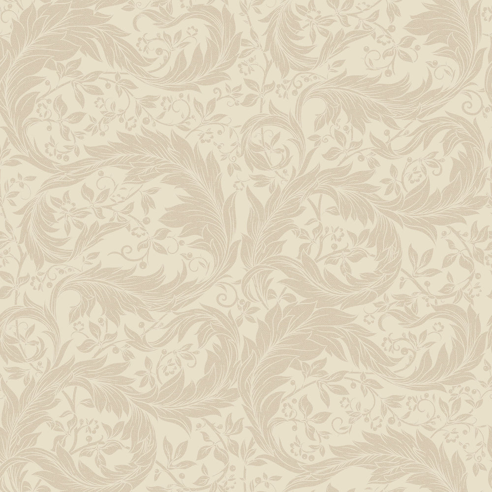 Enchanted Leaf Wallpaper in Latte on Warm Cream