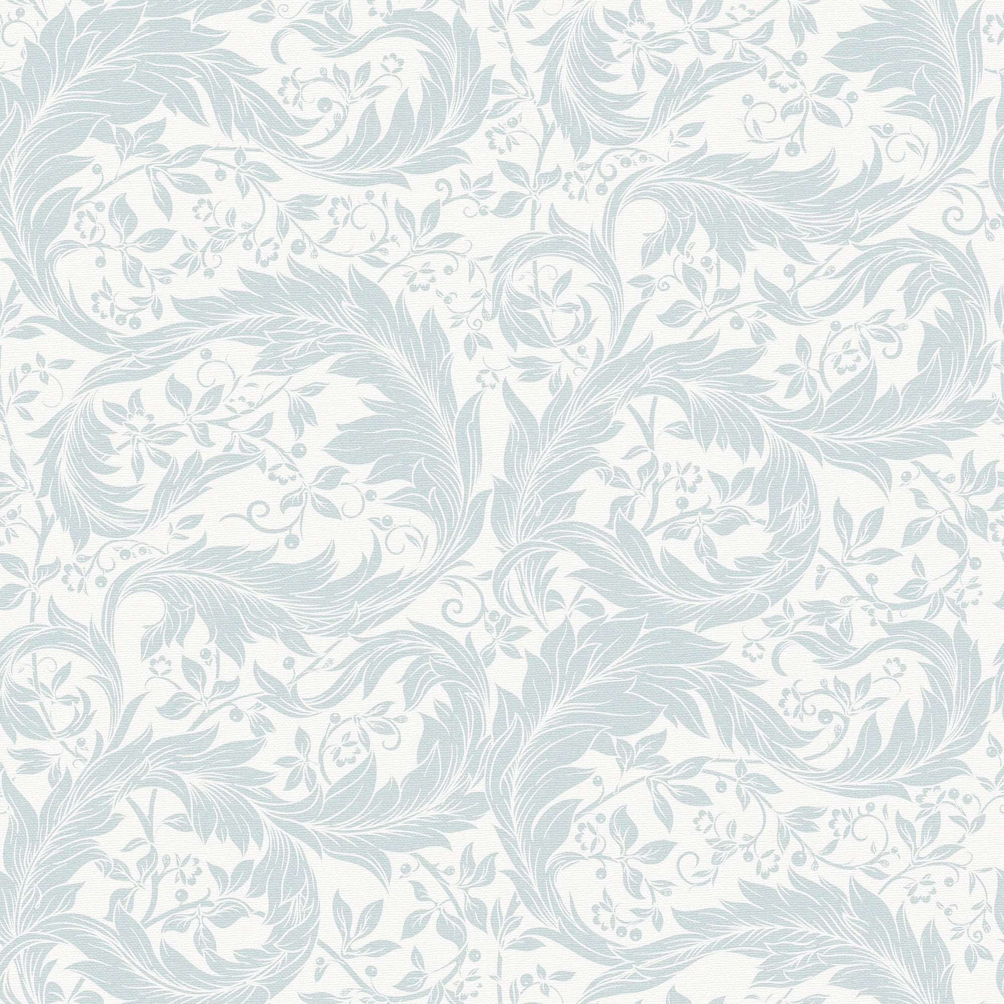 Enchanted Leaf Wallpaper in Light Blue on Milk White