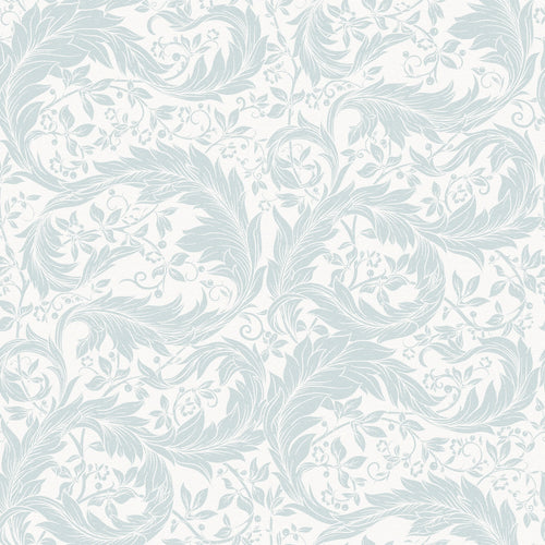 Enchanted Leaf Wallpaper in Light Blue on Milk White