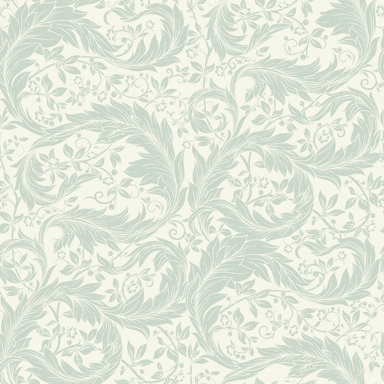 Enchanted Leaf Wallpaper in Sage on Milk Foam