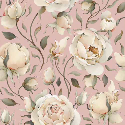 Sample of Enchanted Roses Wallpaper in Blush on Dusky Pink