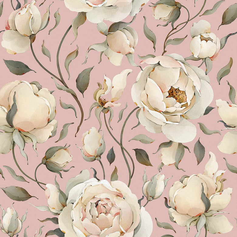Sample of Enchanted Roses Wallpaper in Blush on Dusky Pink