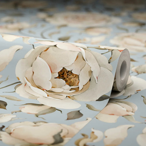 Enchanted Roses Wallpaper in Blush on Mineral Mist