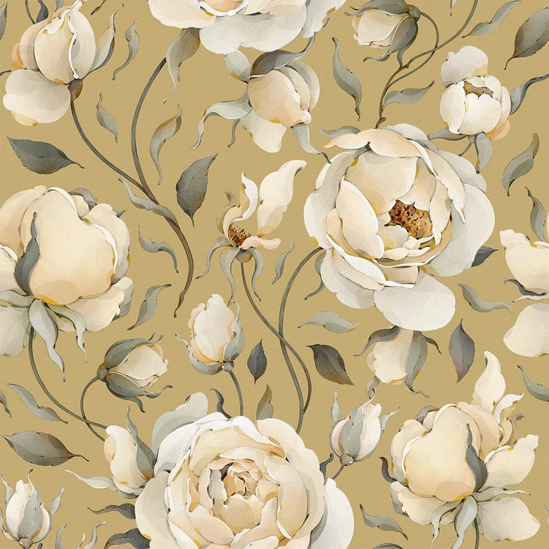 Sample of Enchanted Roses Wallpaper in Ivory on Antique Gold