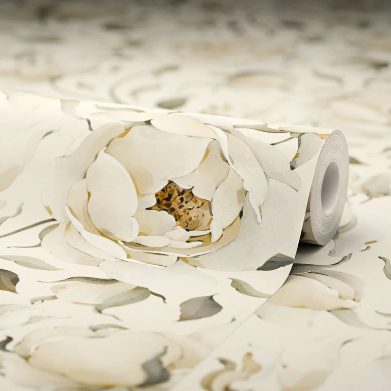 Enchanted Roses Wallpaper in Ivory on Vintage Cream