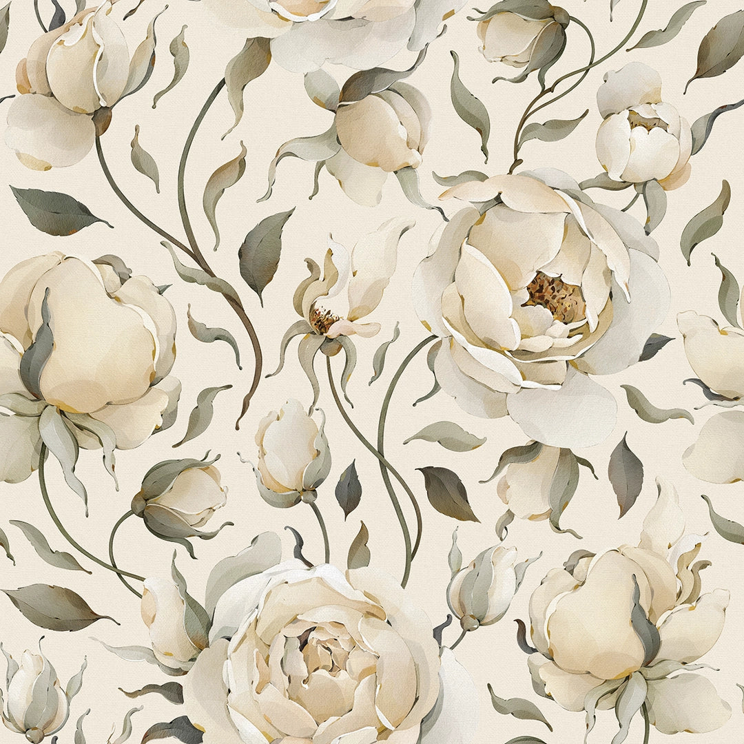 Sample of Enchanted Roses Wallpaper in Ivory on Vintage Cream