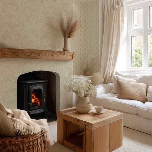 Enchanted Leaf Wallpaper in Latte on Warm Cream