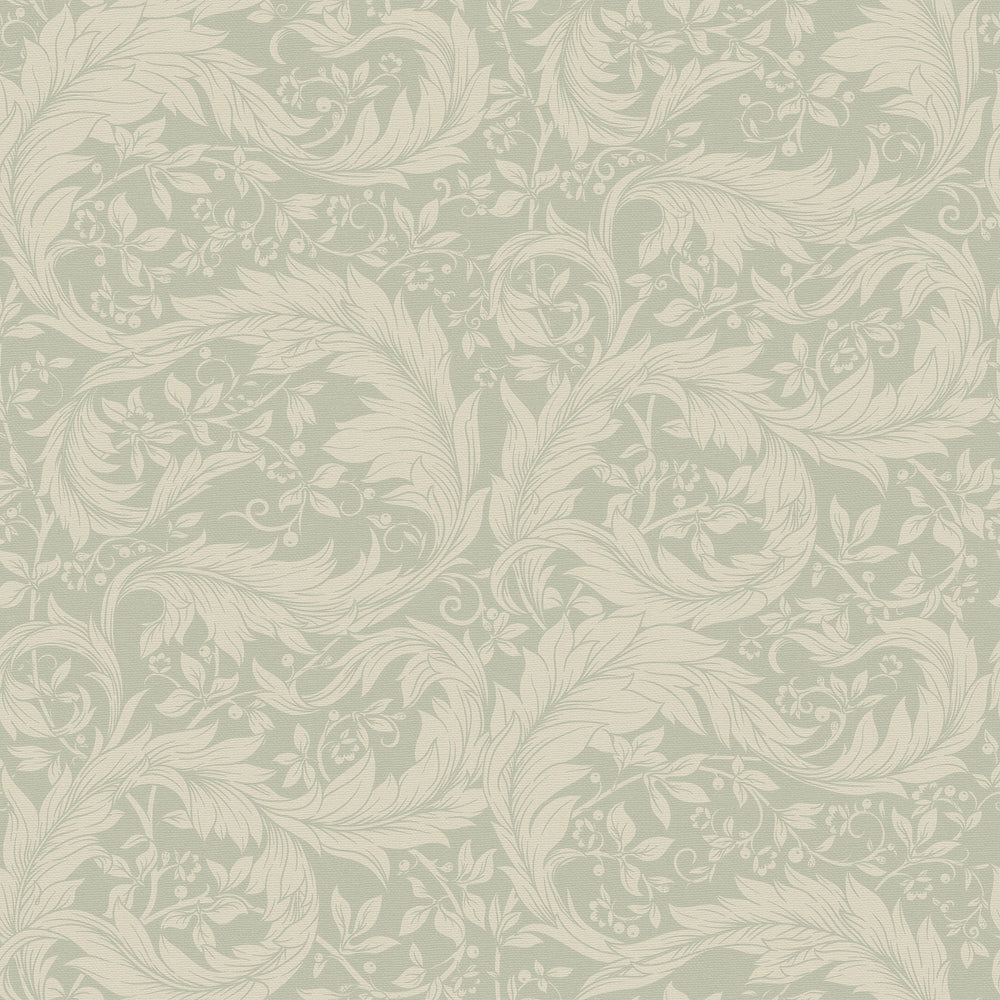 Enchanted Leaf Wallpaper in Rich Cream on Sage
