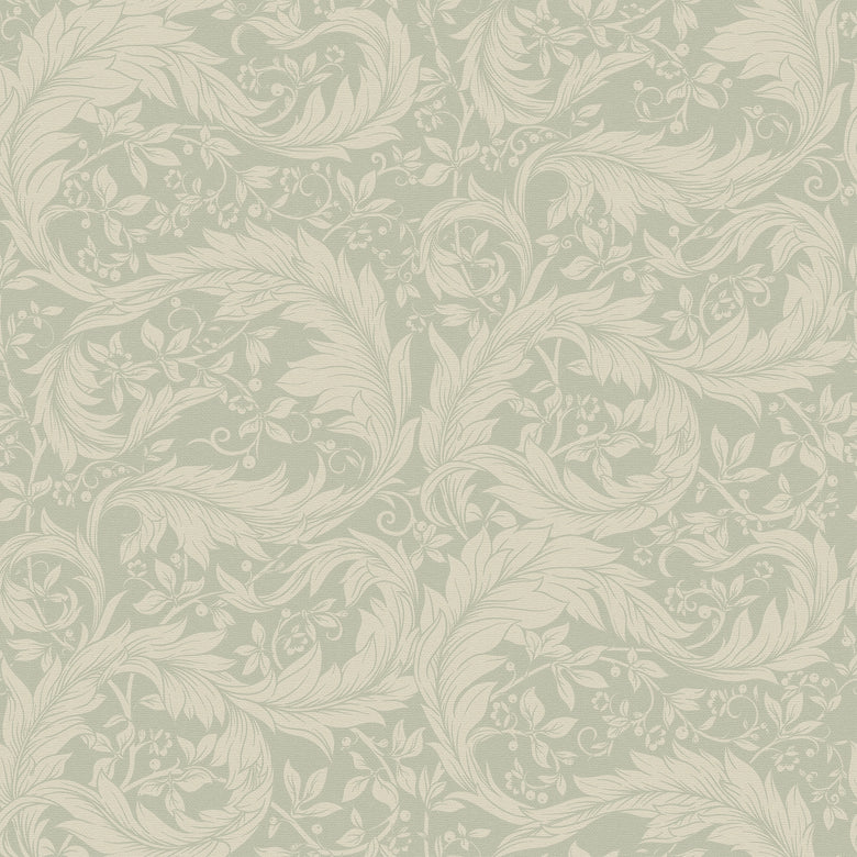 Enchanted Leaf Wallpaper in Rich Cream on Sage