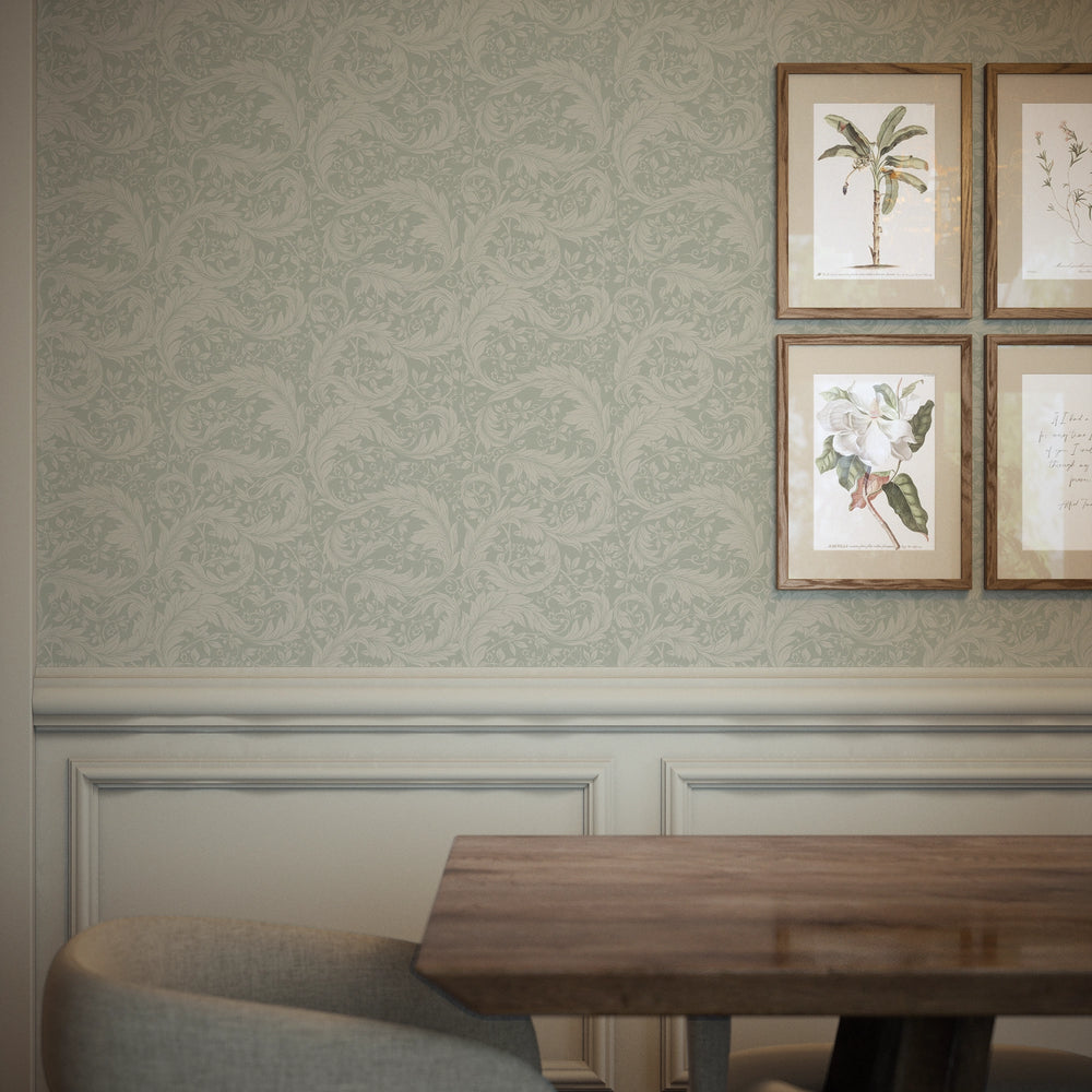 Enchanted Leaf Wallpaper in Rich Cream on Sage