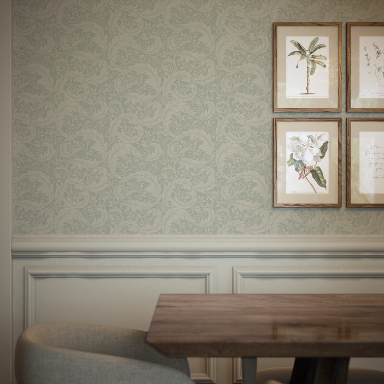 Enchanted Leaf Wallpaper in Rich Cream on Sage