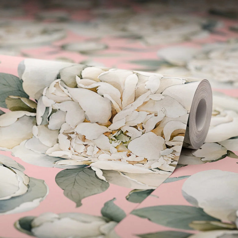 English Garden Peonies Wallpaper in Dusty Pink