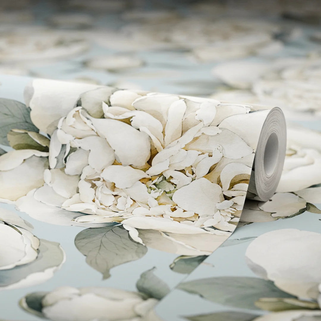 English Garden Peonies Wallpaper in Mineral Mist