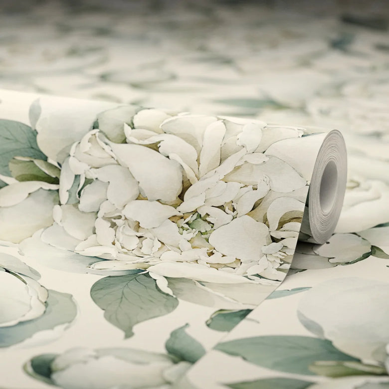 English Garden Peonies Wallpaper in Vintage Cream