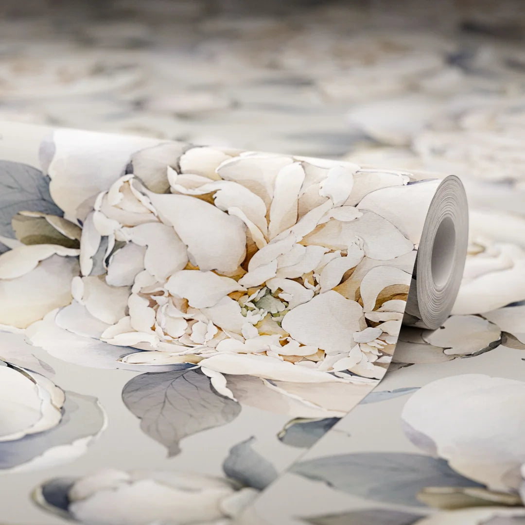 English Garden Peonies Wallpaper in Vintage Grey