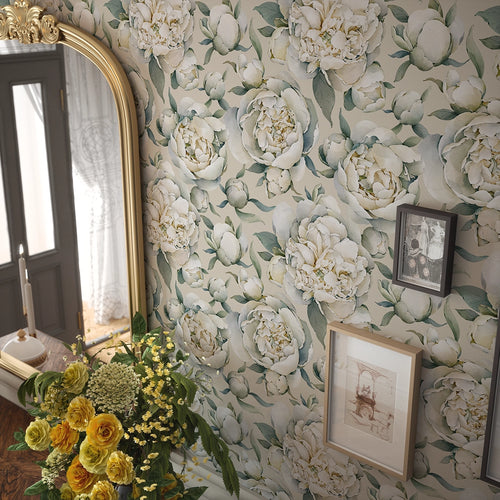 English Garden Peonies Wallpaper in Castle Stone