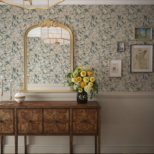 English Garden Peonies Wallpaper in Castle Stone