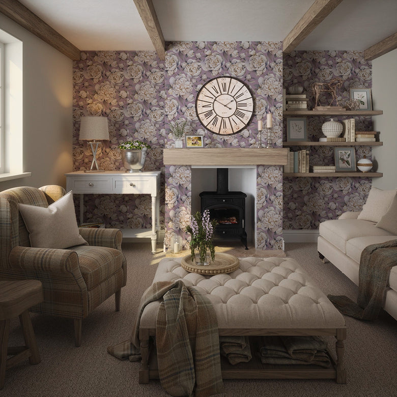 English Garden Peonies Wallpaper in English Lavender