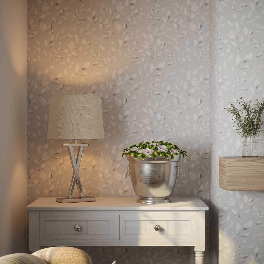 Fallen Foliage Wallpaper in Moon Grey