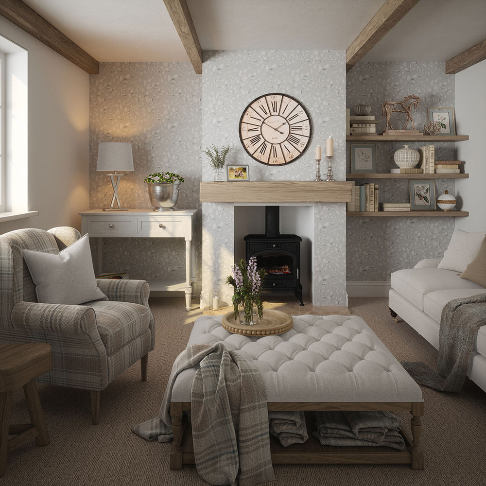 Fallen Foliage Wallpaper in Moon Grey