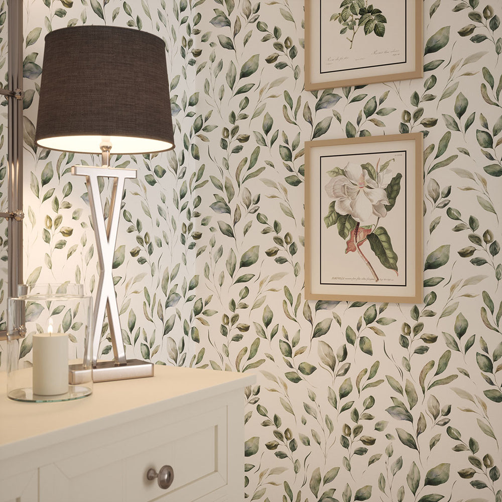 Fallen Foliage Wallpaper in Rustic Greens