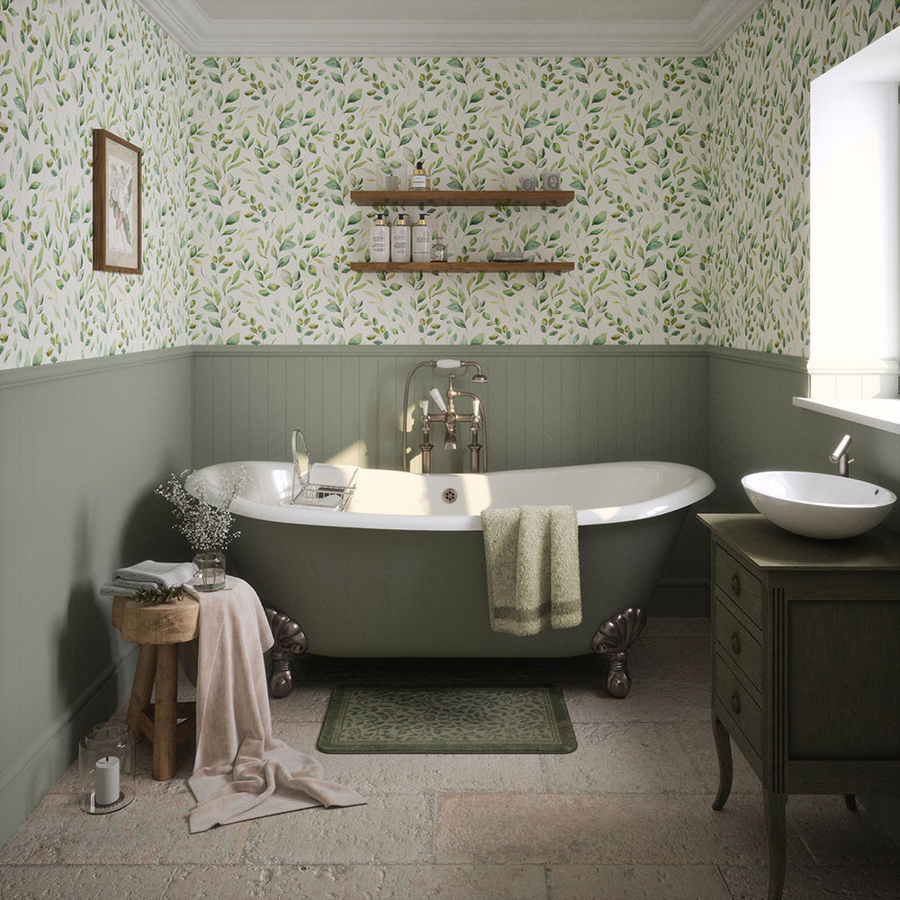 Fallen Foliage Wallpaper in Spring Greens