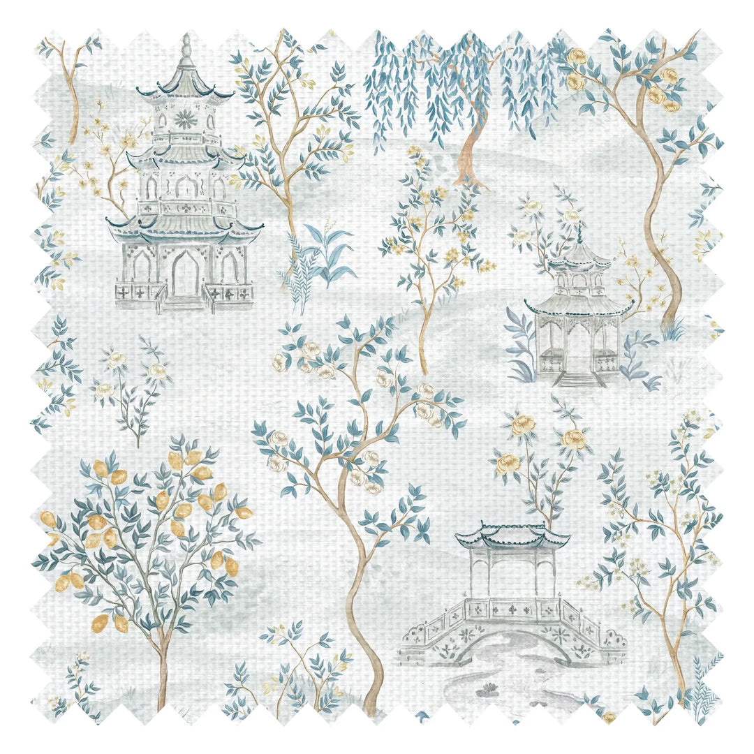 Feng Shui Fabric in Blues and Lemon