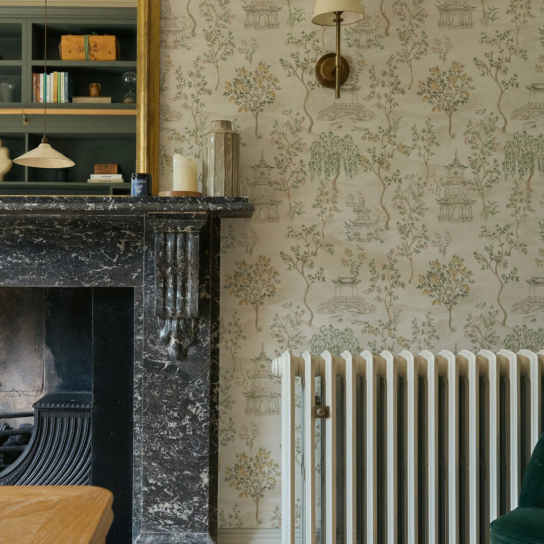 Feng Shui Wallpaper in Greens and Cream