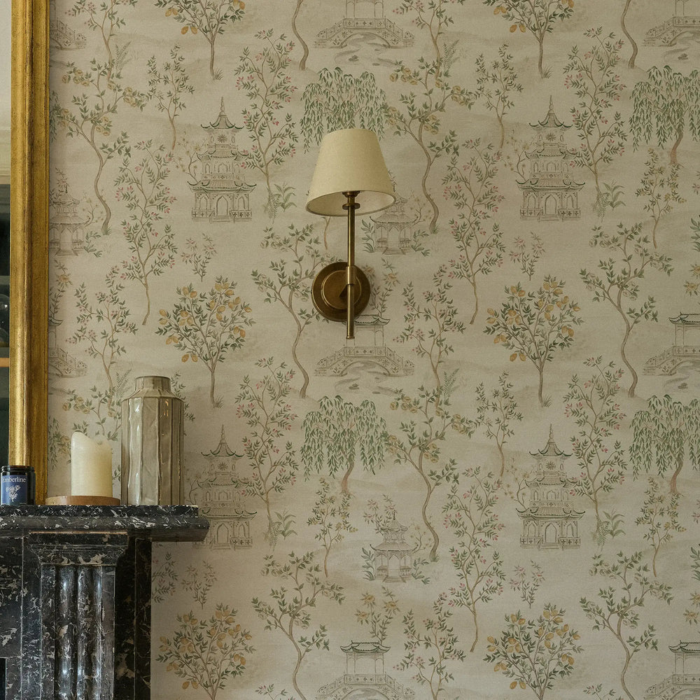 Feng Shui Wallpaper in Greens and Cream