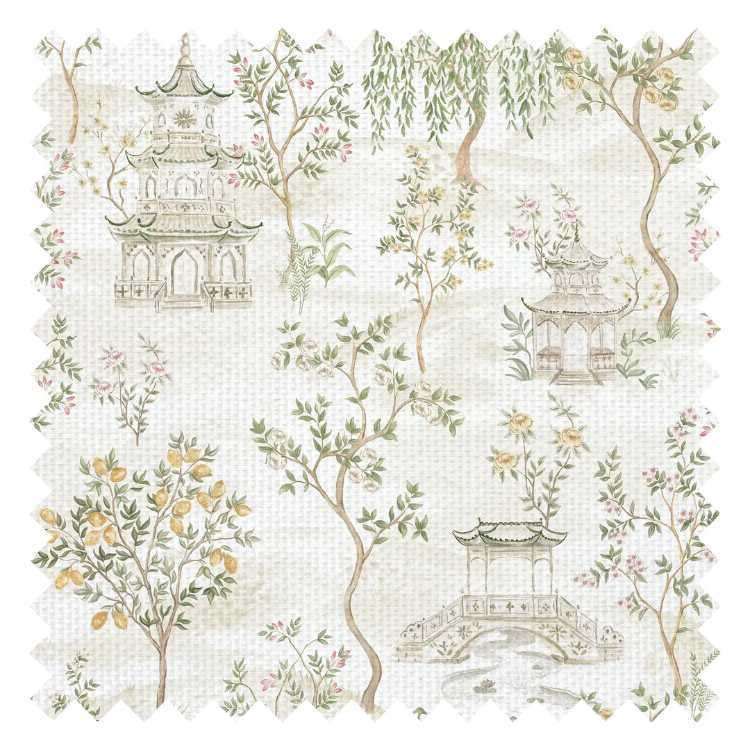 Feng Shui Fabric in Greens and Cream