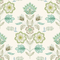 Floral Crewelwork Wallpaper in Blue and Greens