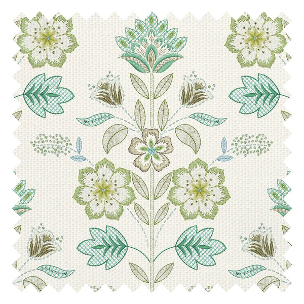 Floral Crewelwork Fabric in Blue and Greens