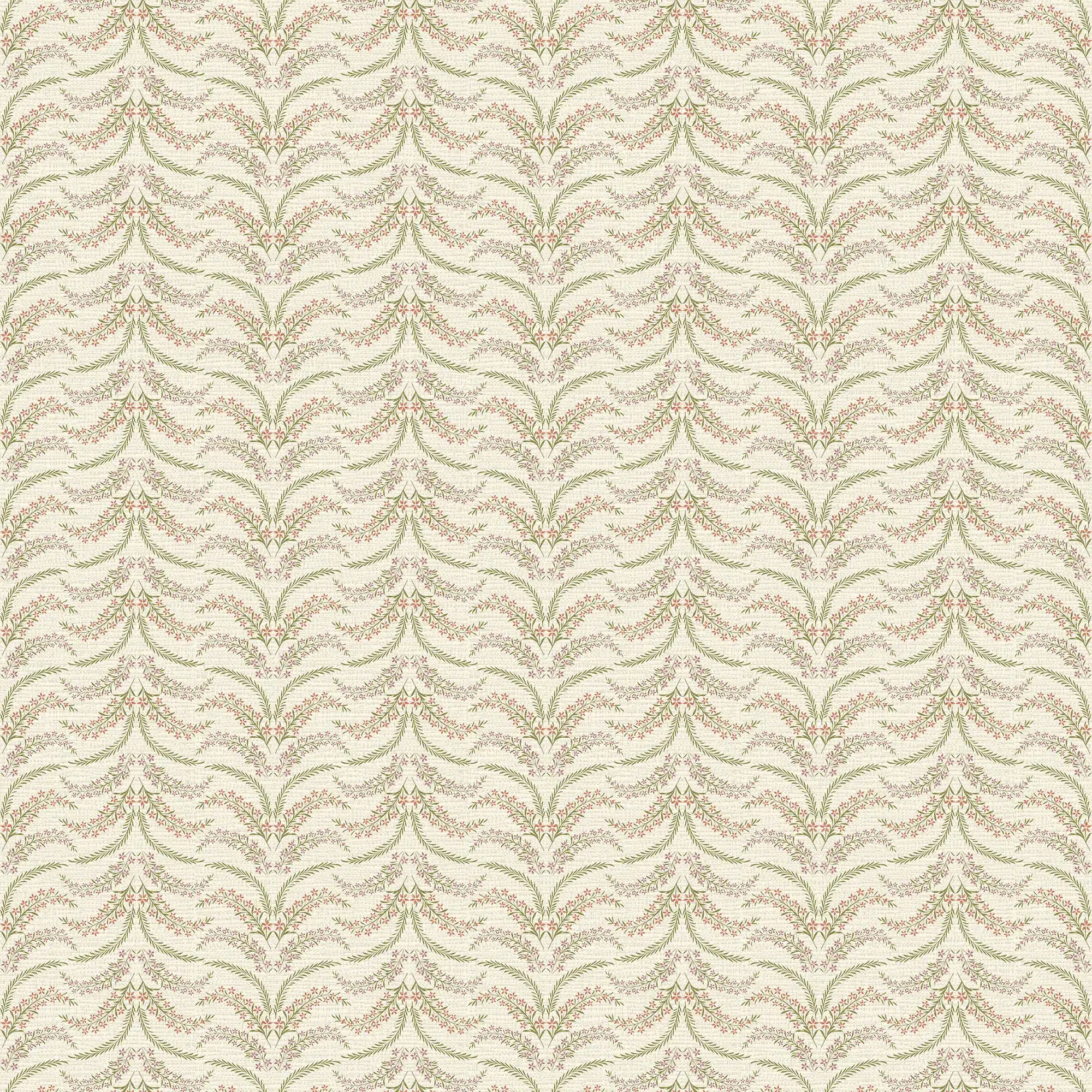 Floral Lattice Wallpaper in Pinks and Greens on Parchment Cream