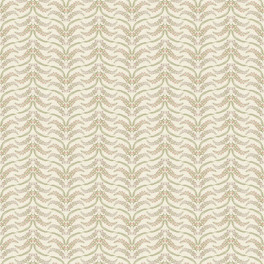 Floral Lattice Wallpaper in Pinks and Greens on Parchment Cream