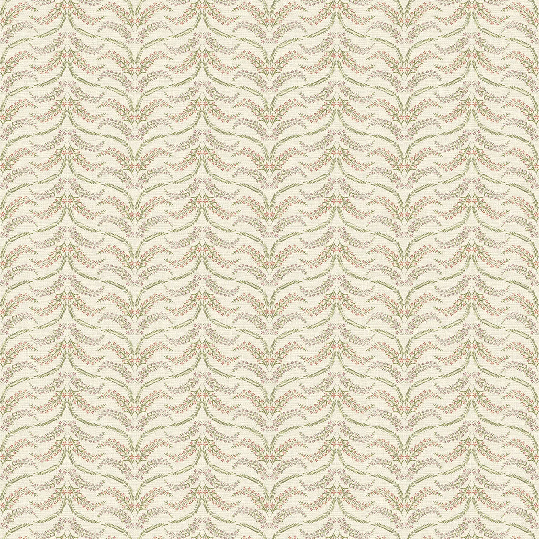 Floral Lattice Wallpaper in Pinks and Greens on Parchment Cream
